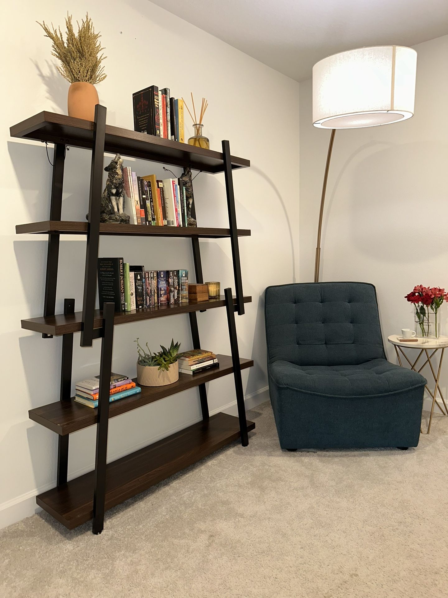 5-Shelf Dark Brown Wooden Bookcase