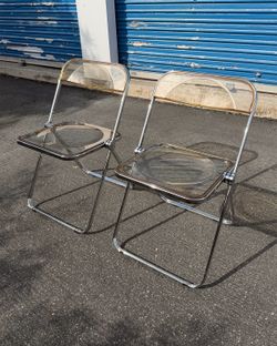 Pair of Modern Amber Acrylic Folding Chairs | Chrome Frame | Excellent Condition