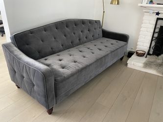 Gray Blue Velvet Futon Couch
