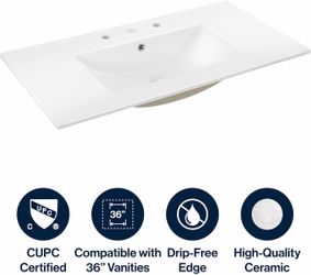 36-Inch White Ceramic Vanity Sink Top