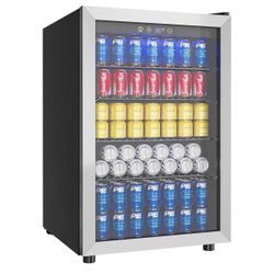 EUHOMY 4.5 Cu.ft Beverage Refrigerator and Cooler, 145 Can Mini fridge with Glass Door for Soda Beer Wine, Small Drink Dispenser with Digital Adjustab