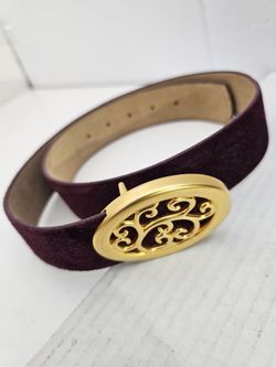 Talbots Womens Belt Large L Purple Suede Gold Scroll Buckle Vintage Classic 9198