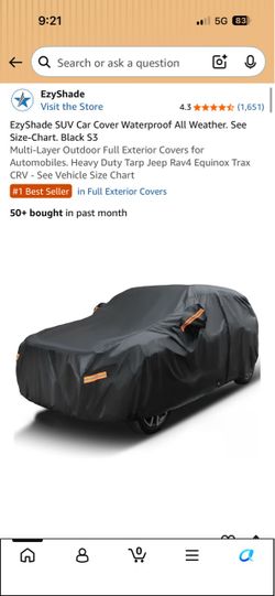 EzyShade SUV Car Cover Waterproof All Weather. See Size-Chart. Black S3 Multi-Layer Outdoor Full Ext