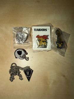Vintage LA/Oakland Raiders Lot - Pins & Necklace (3 Sealed!)