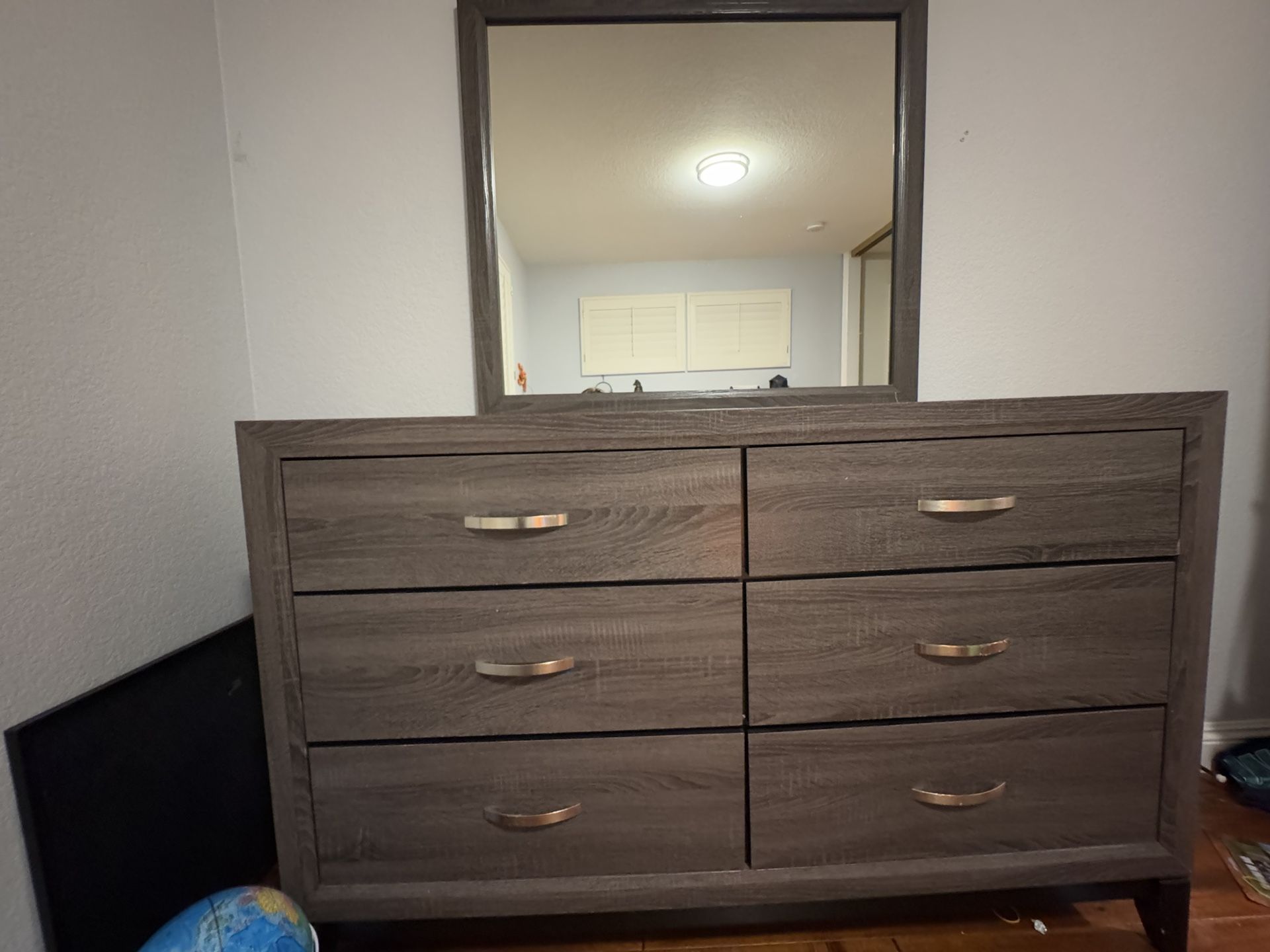 Grey Dresser With Attached Mirror