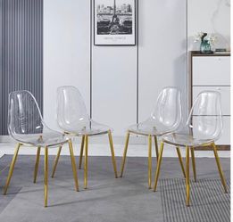 Gold Modern Transparent Dining Chair with Plating Metal Legs, Clear Side Chairs (Set of 4)