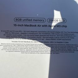 Apple MacBook Air 15-inch Laptop - Apple M3 chip - 8GB Memory - 256GB SSD (Latest Model) - Midnight