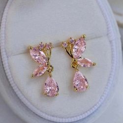 Pink Butterfly Drop Earrings