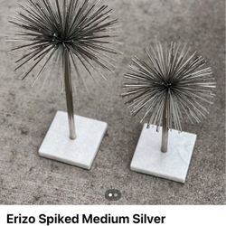 Erizo Spiked Medium Silver Sphere on Base - Bed Bath