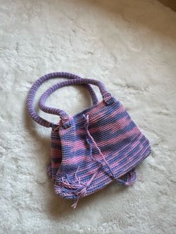 Handmade Crochet Shoulder Bag – Pink & Lavender Stripe