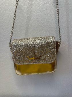 Disney Princess Gold Glitter Crown Crossbody Purse | Girls Sparkly Shoulder Bag