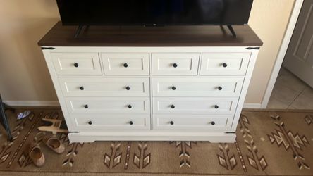 White Wood Dresser with Dark Wood Top