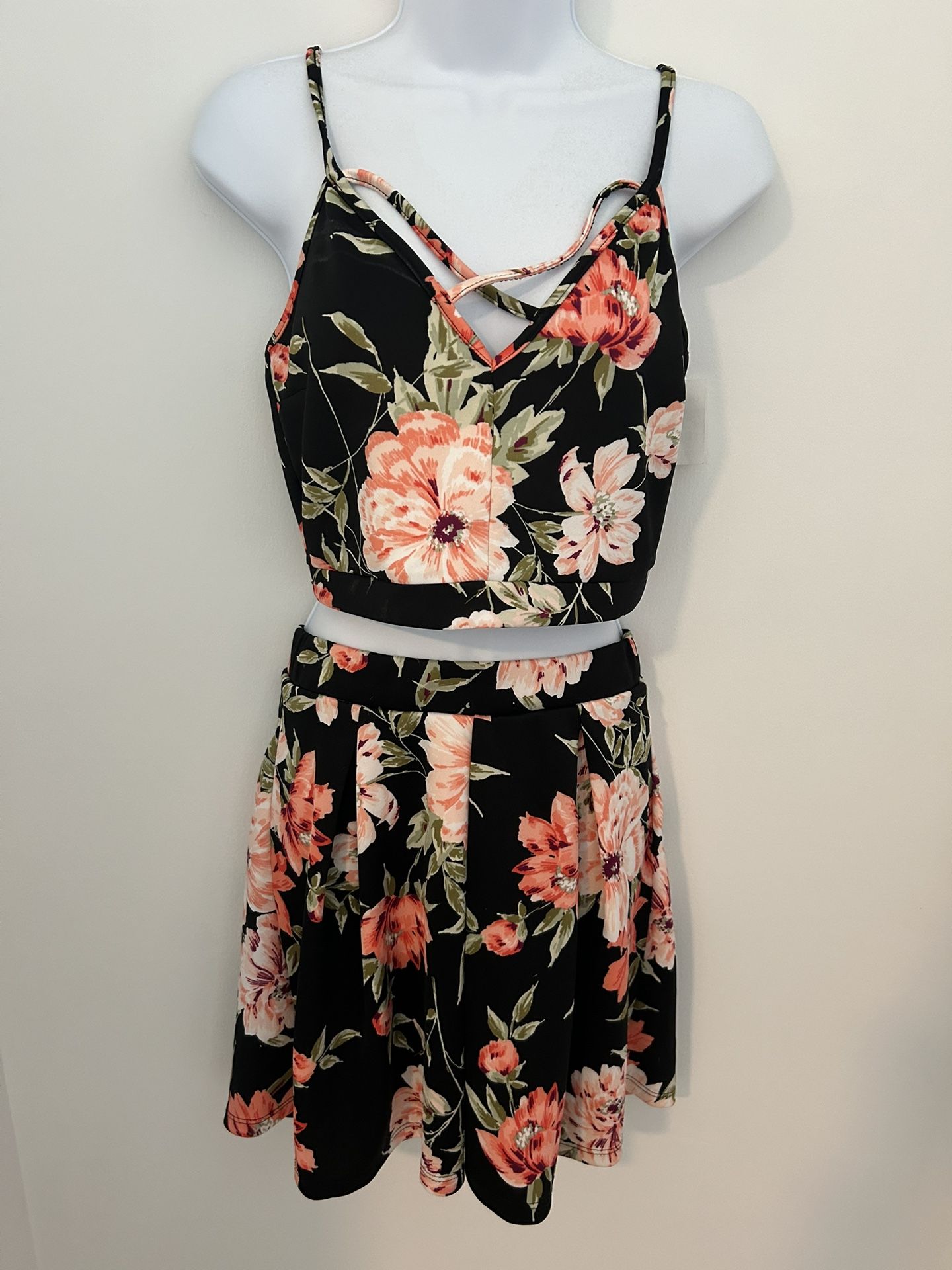 Black Floral Top And Skirt Brand New
