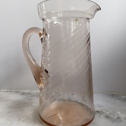 Beautiful Vintage Pink Swirl Depression Handblown Glass Pitcher 60oz