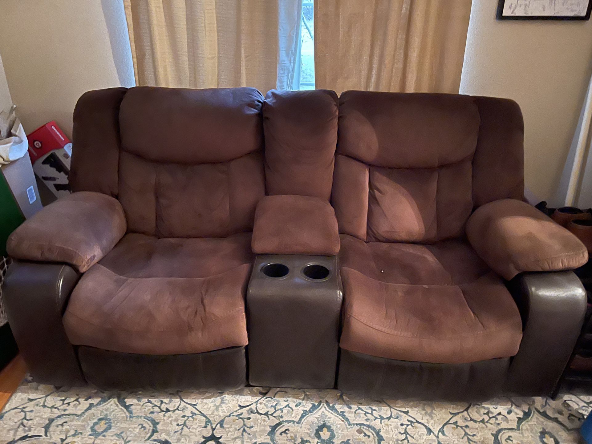 Leather/Suade Two Seat Recliner Couch