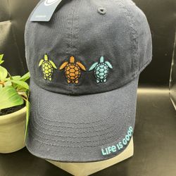 Life Is Good Tres Turtles Chill Cap Adjustable Baseball Hat New Blue