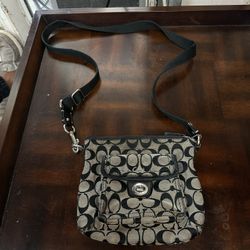 VTG Coach Purse Signature Stripe C Swingback Crossbody Bag Gray Black 