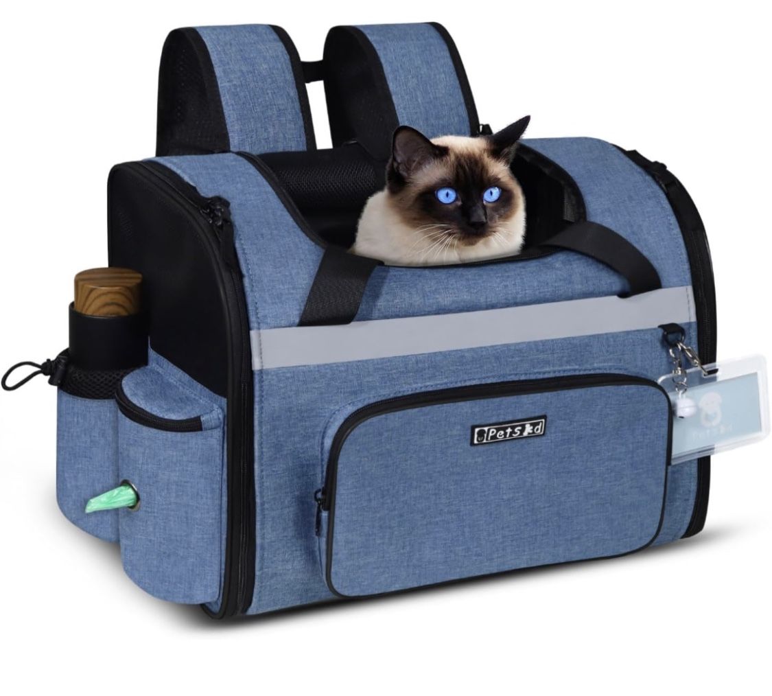 Petskd Pet Backpack Carrier 17x12x8.5 JetBlue Allegiant Spirit Airline Approved for 1-12 LBS Cats and Dogs(Blue)