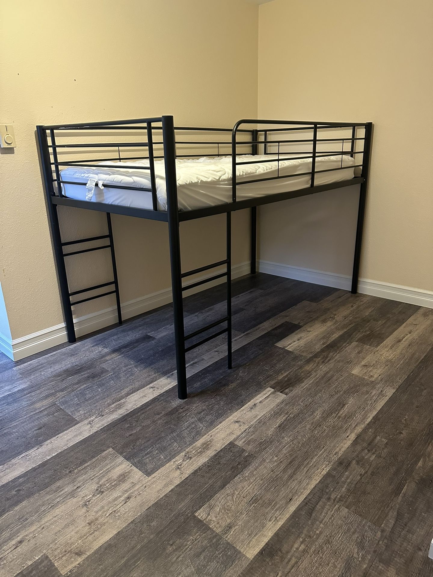 Twin Metal Loft Bed W/ Shelves, Mattress Included