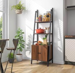 4-Tier Ladder Shelf with Cabinet, 63” Tall Bookshelf, Industrial Bookcase with Metal Frame, Floor Display Shelf Storage Rack for Living Room Study Hom