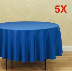 5 Pcs Royal Blue 90 inch  Round Polyester Table Cloth Tablecloth Table Cover Party Wedding Linen  Easy laundering in your home washing machine, Easy c