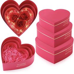 3 Pcs Valentine's Day Heart Shaped Gift Boxes with Lids 100g Shredded Paper Fill Nesting Heart Flower Boxes for Valentine Wedding Birthday Bab