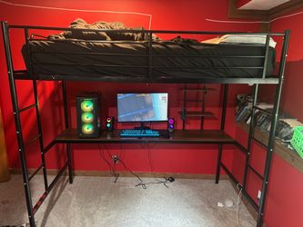 Twin loft bed with desk and shelves