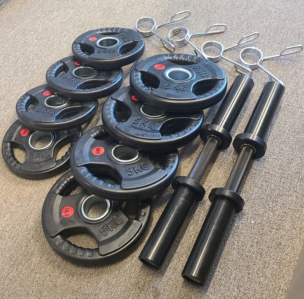 Brand New Loadable Olympic Adjustable Dumbbell Handles + 66 Lbs Weight Plates, Home Gym Equipment