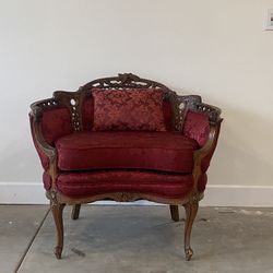 Red Velvet English Chair Hand Carved 
