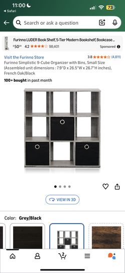 New in box Furinno Simplistic 9-Cube Organizer w/Bins