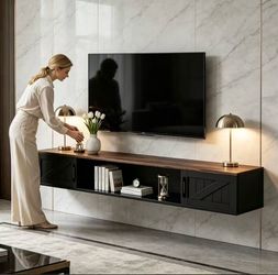 67" White Floating TV Stand in Engineered Wood for TVs up to