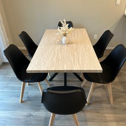 Wooden Laminated Table and 6 Black Padded Chairs_Brand New Unassembled
