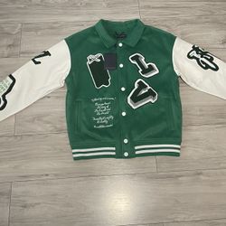 New Louis New Louis Vuitton Varsity Leather green Jacket t Mens size M 