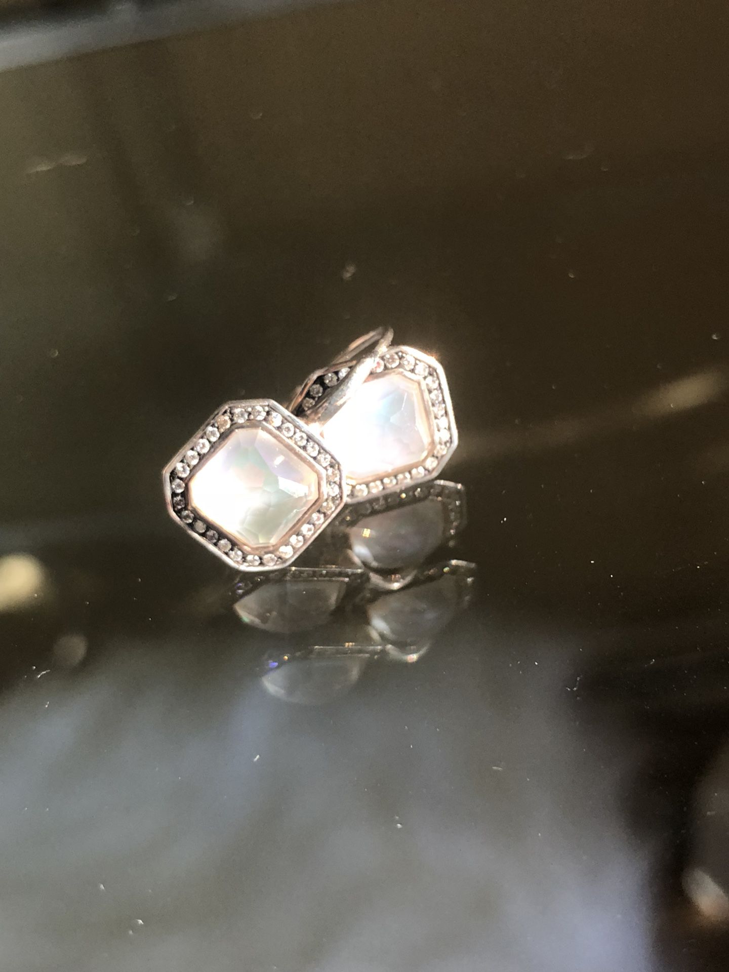 Ippolita mother of pearl sterling silver dropback diamond earrings