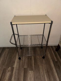 Metal Storage Cart with Wooden Top