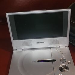 Samsung DVD-L70 portable DVD player. 
It features a 7-inch LCD screen with a 16:9 aspect ratio. 
It supports playback of DVDs, CDs, and MP3 encoded di