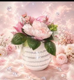 Elegant Pink Floral Arrangement in White Jeweled Vase