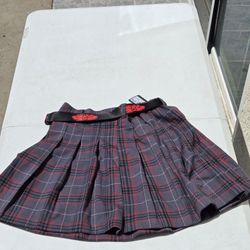 SWIXXZ Anime Grey, Red & Black Plaid Skirt
