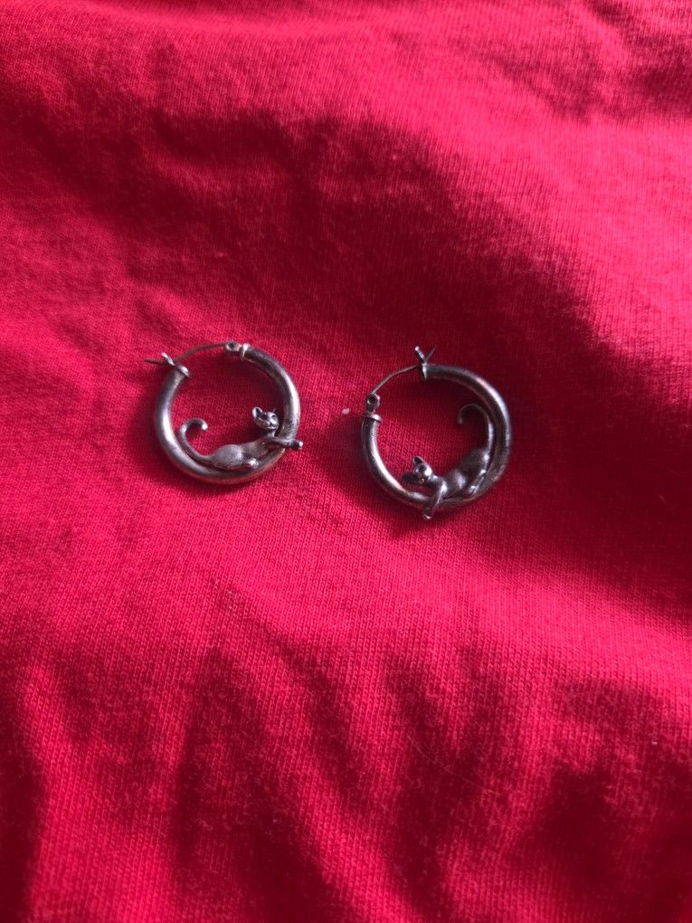 Sterling Silver Cat Earrings