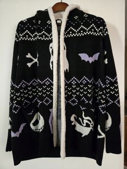 Women's The Nightmare Before Christmas Hooded Sherpa Cardigan Size Medium 