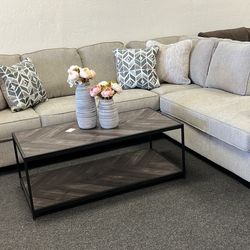 Sectional Sofa Couch With Large Chaise Lounge And Throw Pillows Included 