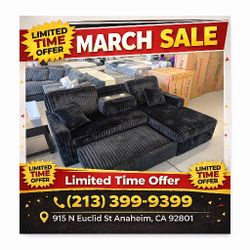 Black Jumbo corduroy sectional sleeper sofa with pull out bed 92"W X 60"D  X 37" H