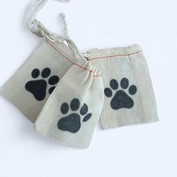 15 PAW Prints Dog Cat SMALL Natural Linen Bags for Party Favors or Gift Giving 