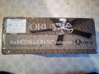 New 52 Inch Quorum Satin / Nickle Ceiling Fan The Medallion Dark Oak & Rosewood
