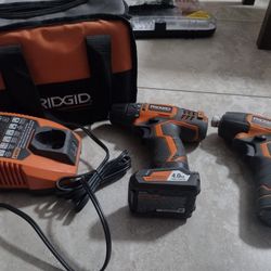 Rigid Drill And Impact Tool With Two Batteries And Charger 