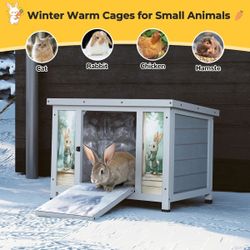 Rabbit Hutch, 24'' Small Heated Cat House Outdoor Indoor, NEW