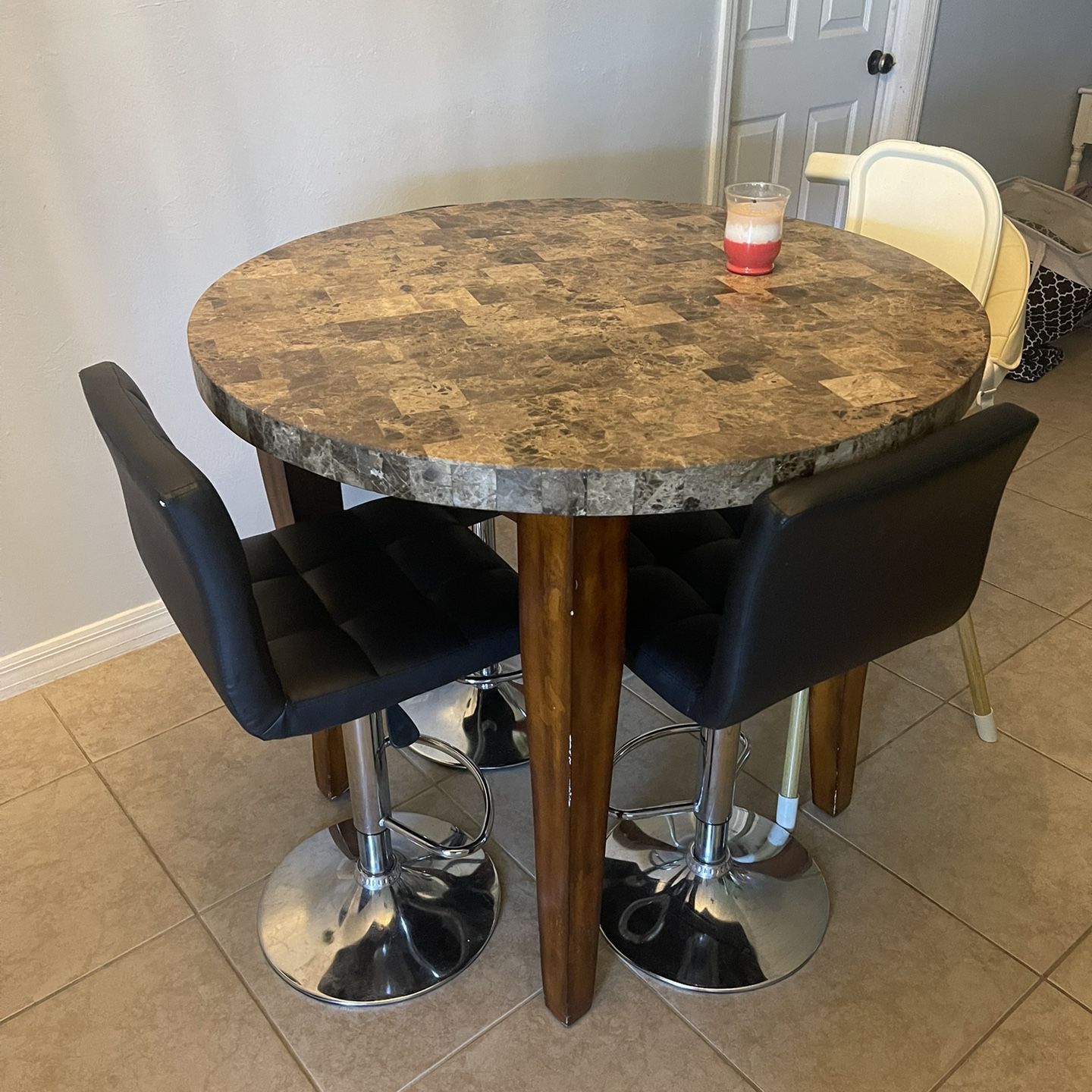 Granite Heavy Table Comes With 2 Leather Chairs