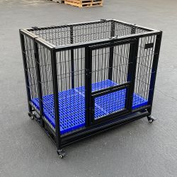 New in Box $150 Heavy-Duty Dog Cage 37x25x33” Single-Door Folding Crate Kennel with Plastic Floor & Tray