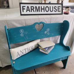 Distressed Antique Bench Seat Storage Entrance Way 