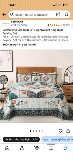 New Bedifany Cotton King Size Quilt Set 3-Piece